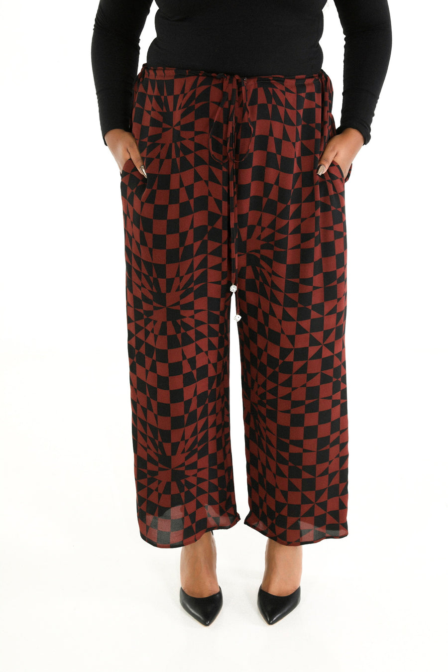 Drawstring Pants in Cherry Chess