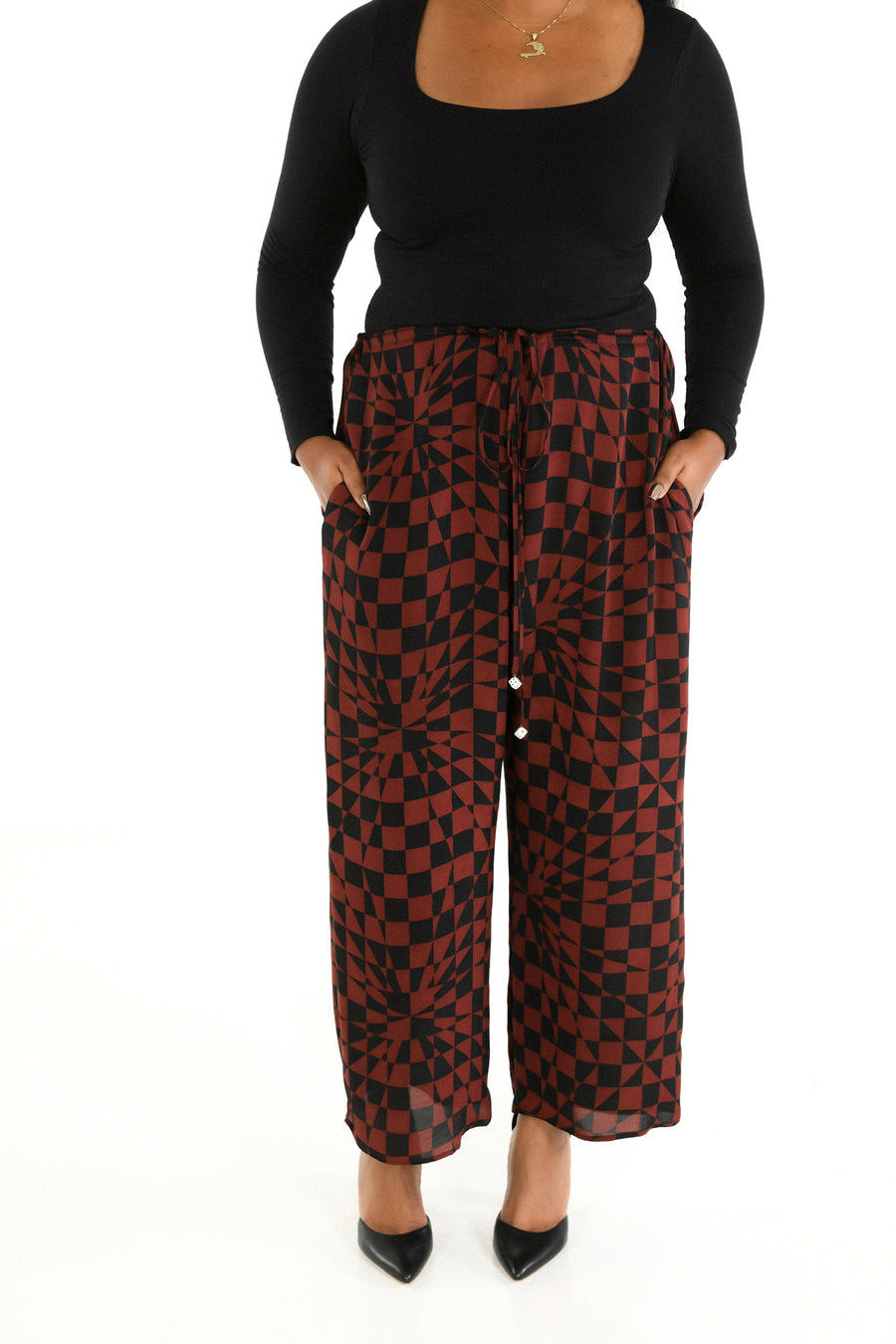 Drawstring Pants in Cherry Chess