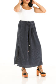 Drawstring Column Skirt in Nautical Stripe