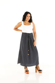 Drawstring Column Skirt in Nautical Stripe