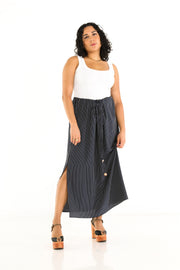 Drawstring Column Skirt in Nautical Stripe