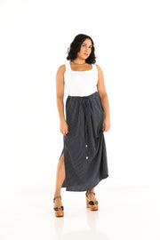 Drawstring Column Skirt in Nautical Stripe