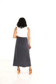 Drawstring Column Skirt in Nautical Stripe