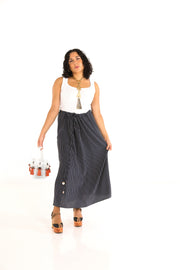 Drawstring Column Skirt in Nautical Stripe