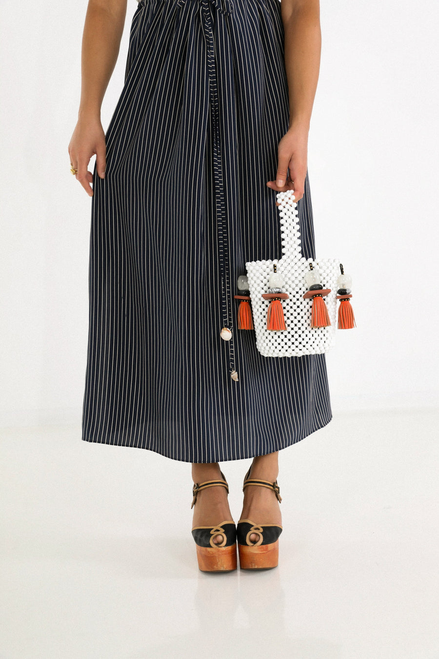 Drawstring Column Skirt in Nautical Stripe