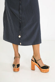 Drawstring Column Skirt in Nautical Stripe