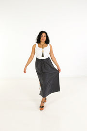 Drawstring Column Skirt in Nautical Stripe