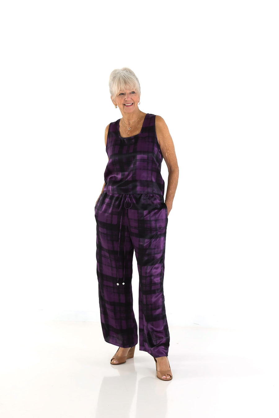 Square Neck Top in Plum Plaid