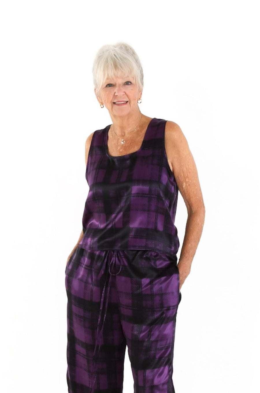 Square Neck Top in Plum Plaid