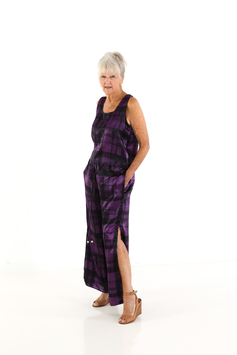 Square Neck Top in Plum Plaid