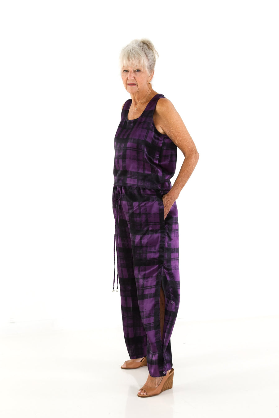 Square Neck Top in Plum Plaid