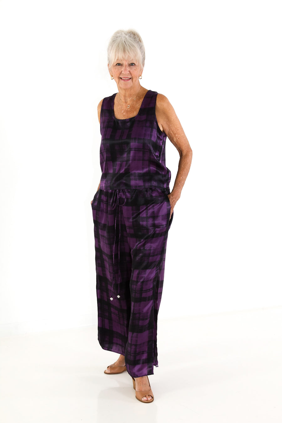 Vented  Pants in Plum Plaid