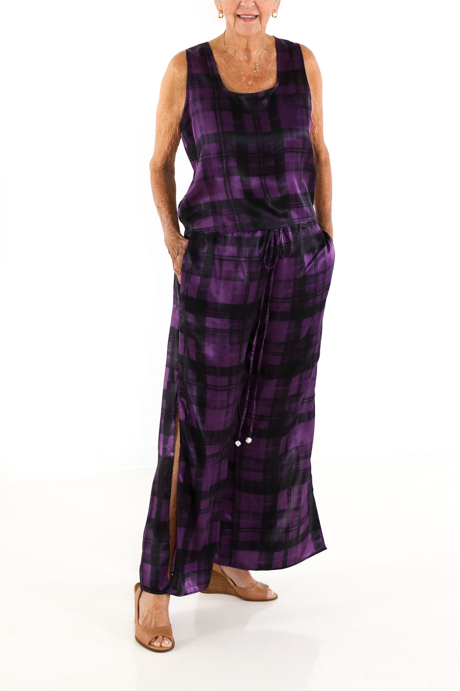 Vented  Pants in Plum Plaid