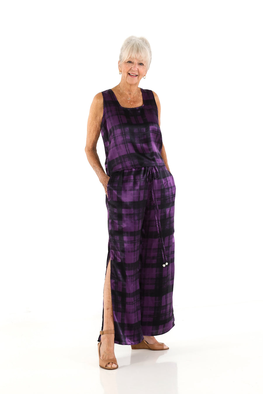 Vented  Pants in Plum Plaid