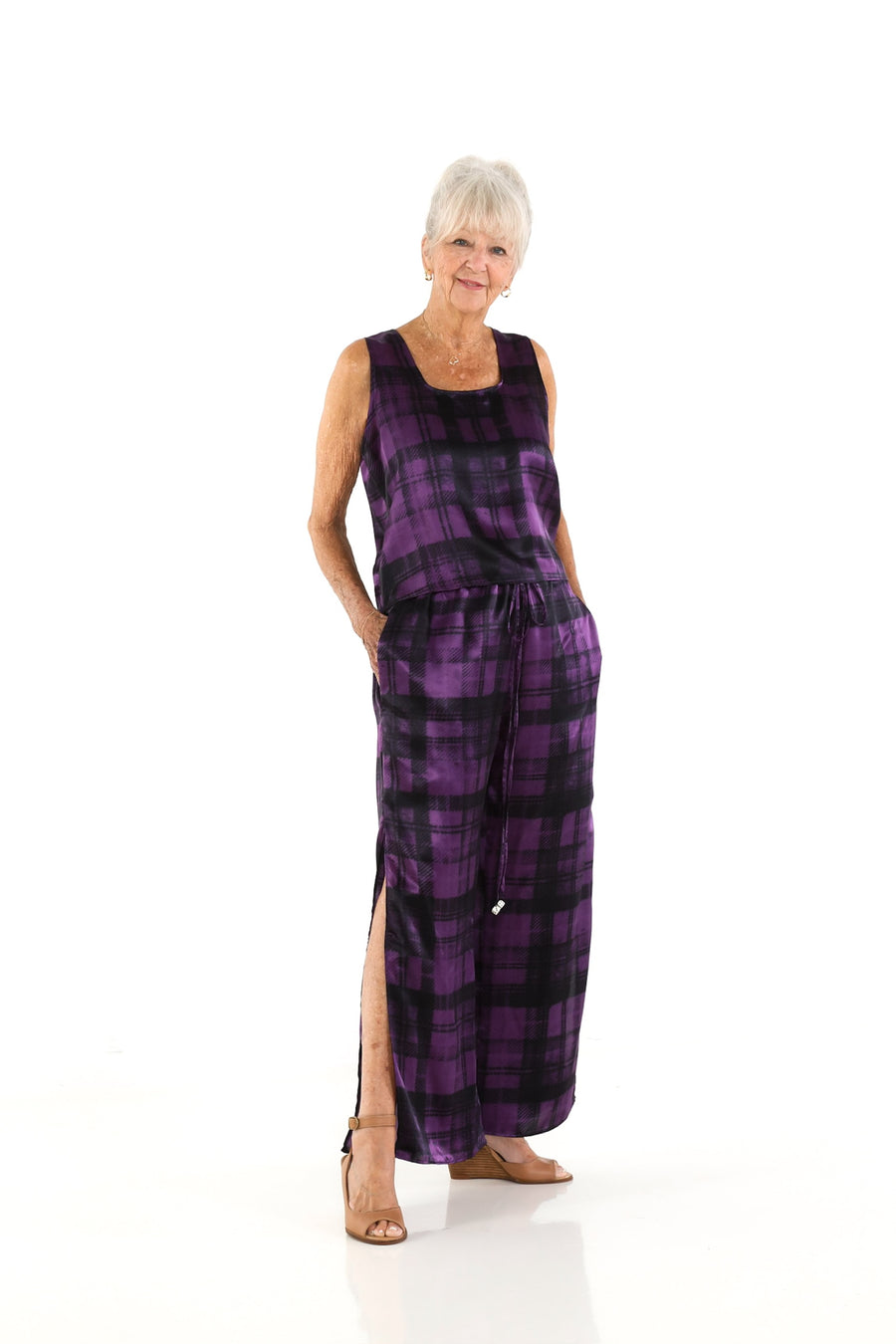 Square Neck Top in Plum Plaid