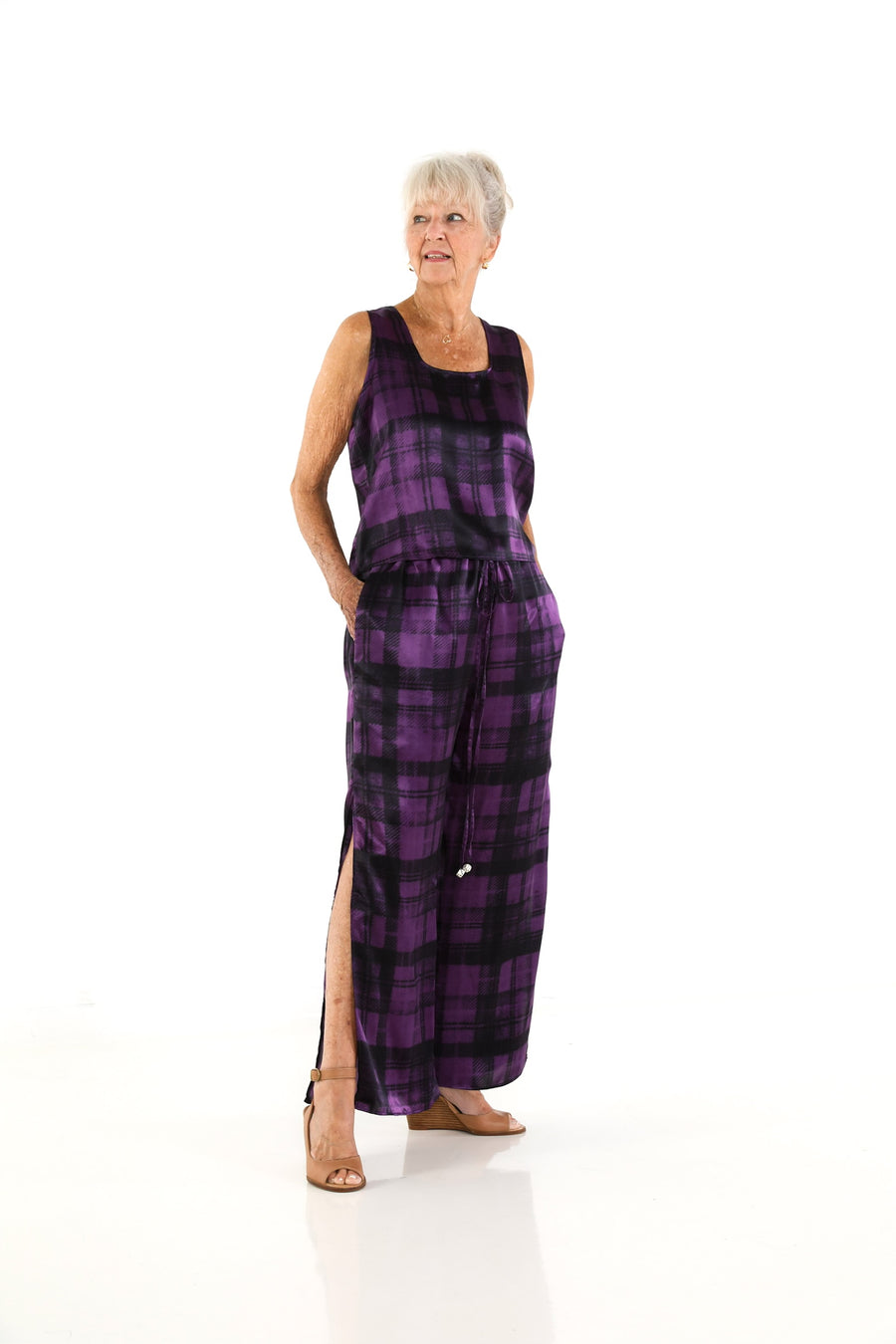 Square Neck Top in Plum Plaid