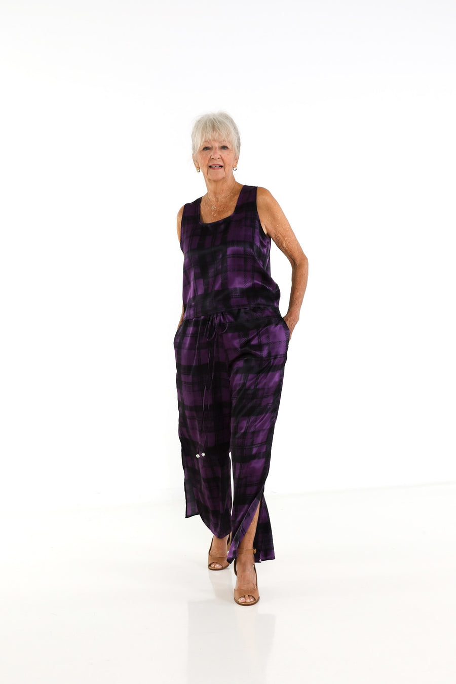 Square Neck Top in Plum Plaid