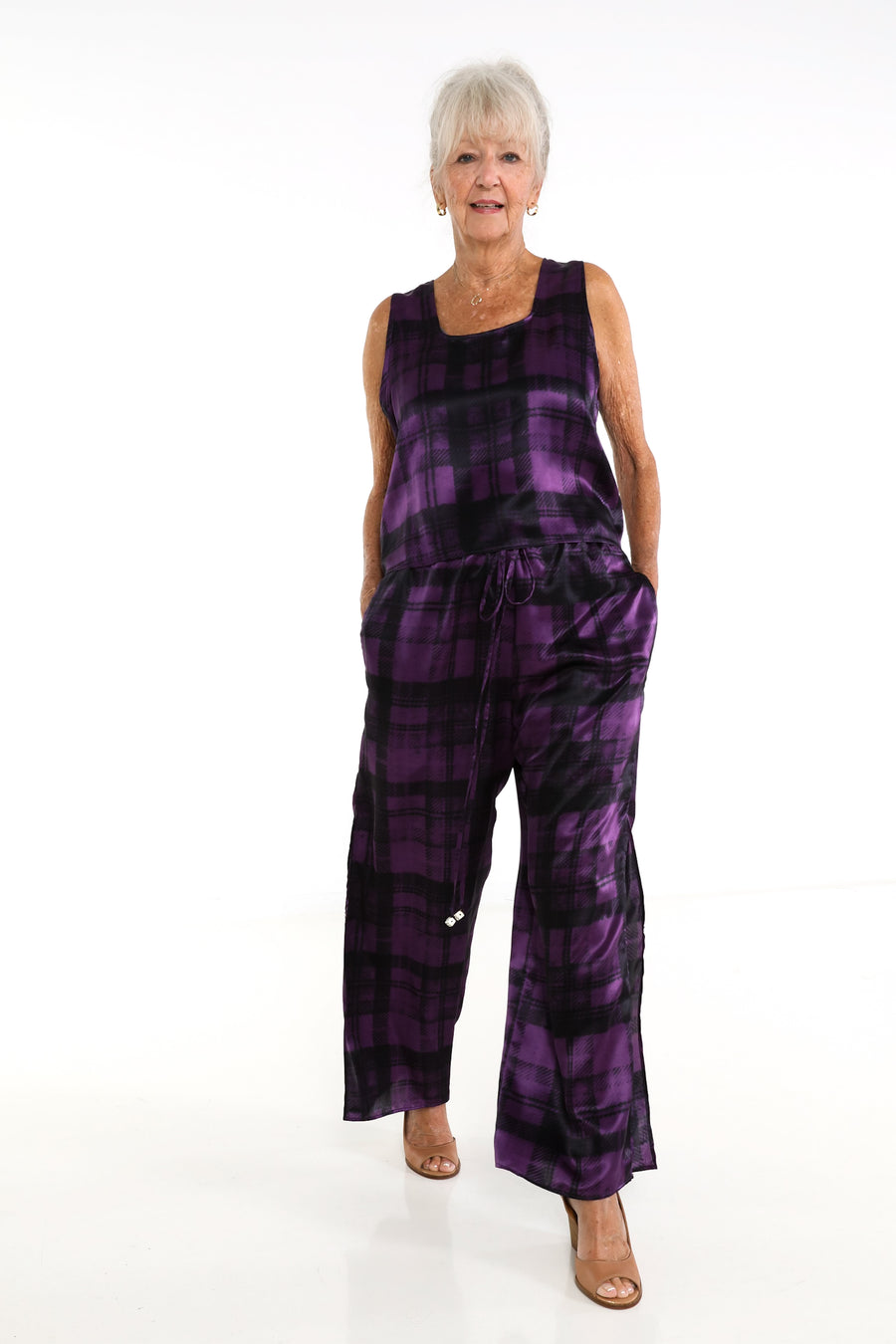 Vented  Pants in Plum Plaid