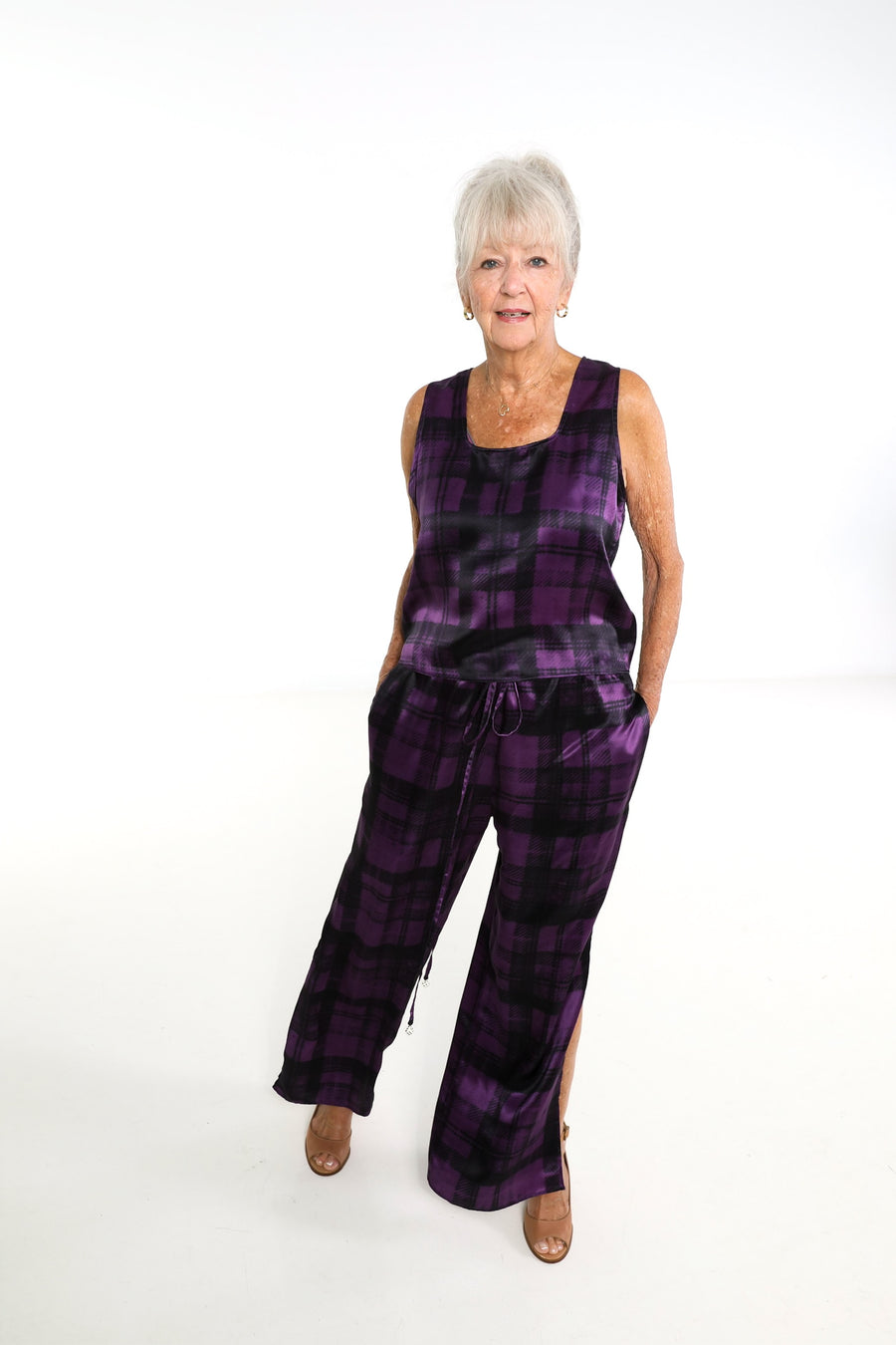 Square Neck Top in Plum Plaid