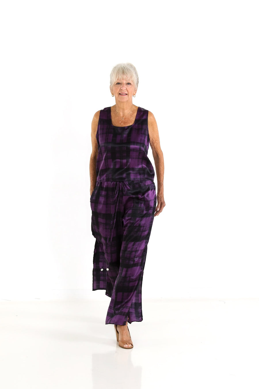 Square Neck Top in Plum Plaid