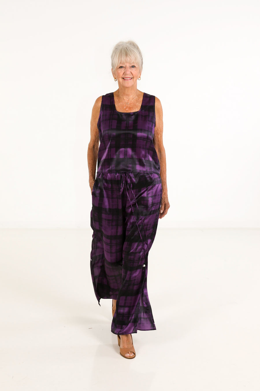 Vented  Pants in Plum Plaid