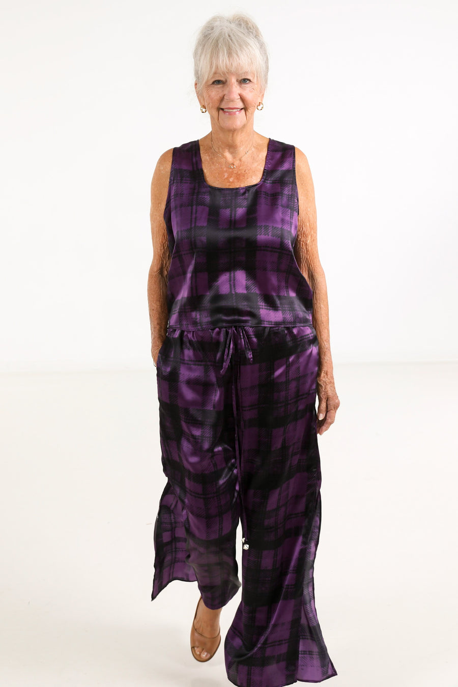 Square Neck Top in Plum Plaid