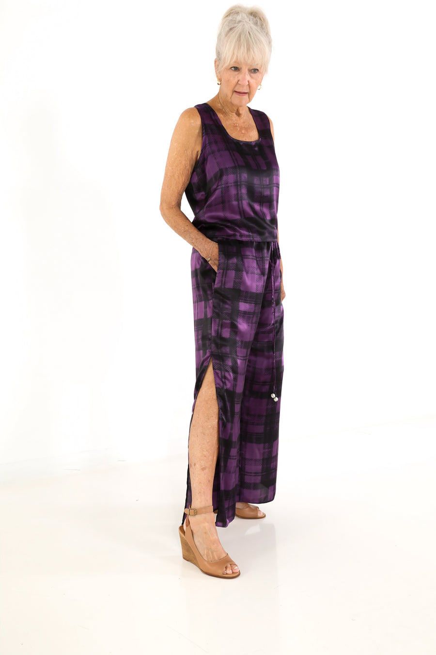 Vented  Pants in Plum Plaid