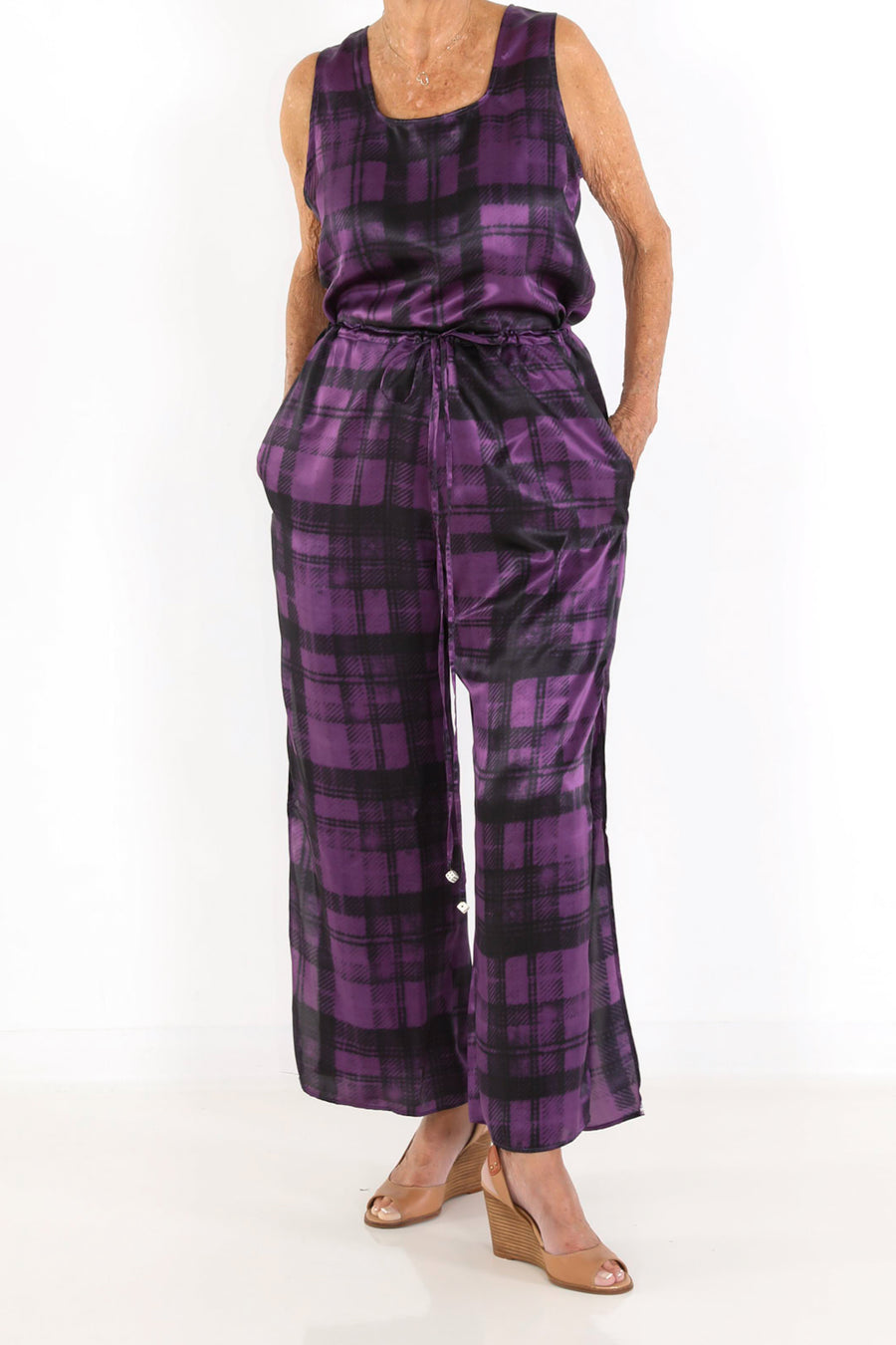 Vented  Pants in Plum Plaid