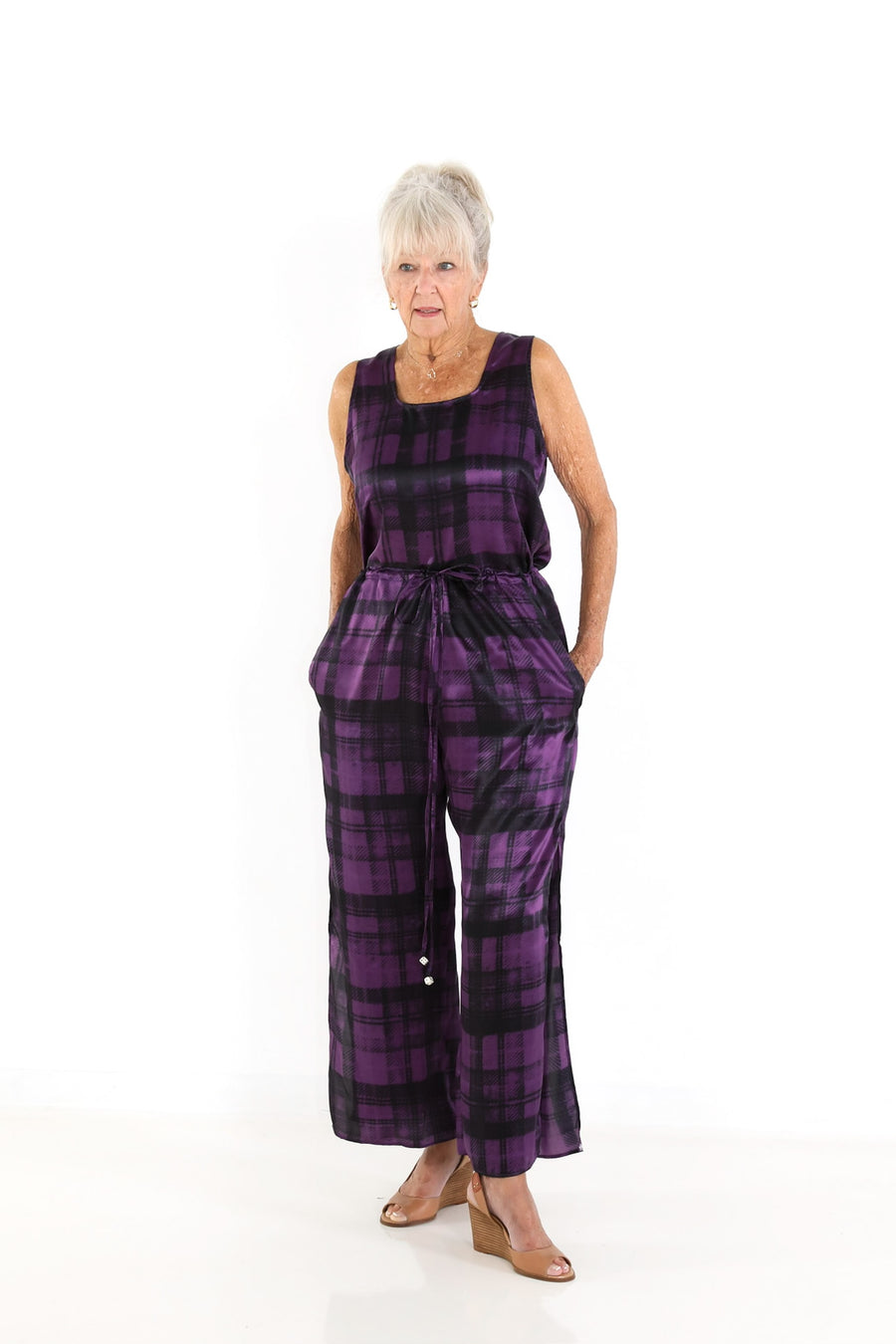 Square Neck Top in Plum Plaid