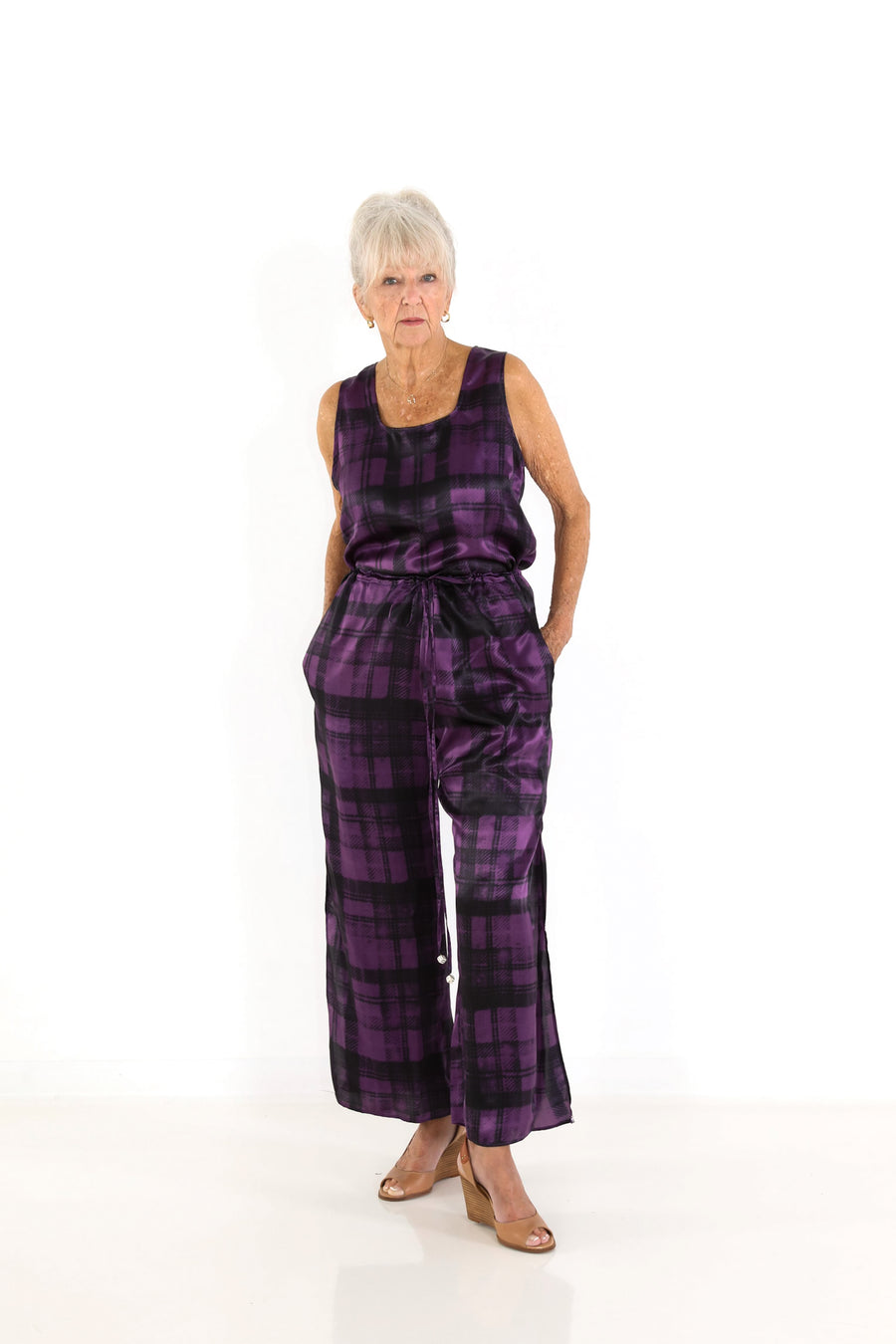 Square Neck Top in Plum Plaid