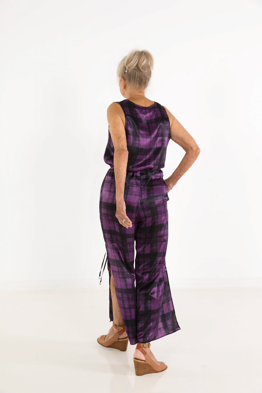 Square Neck Top in Plum Plaid