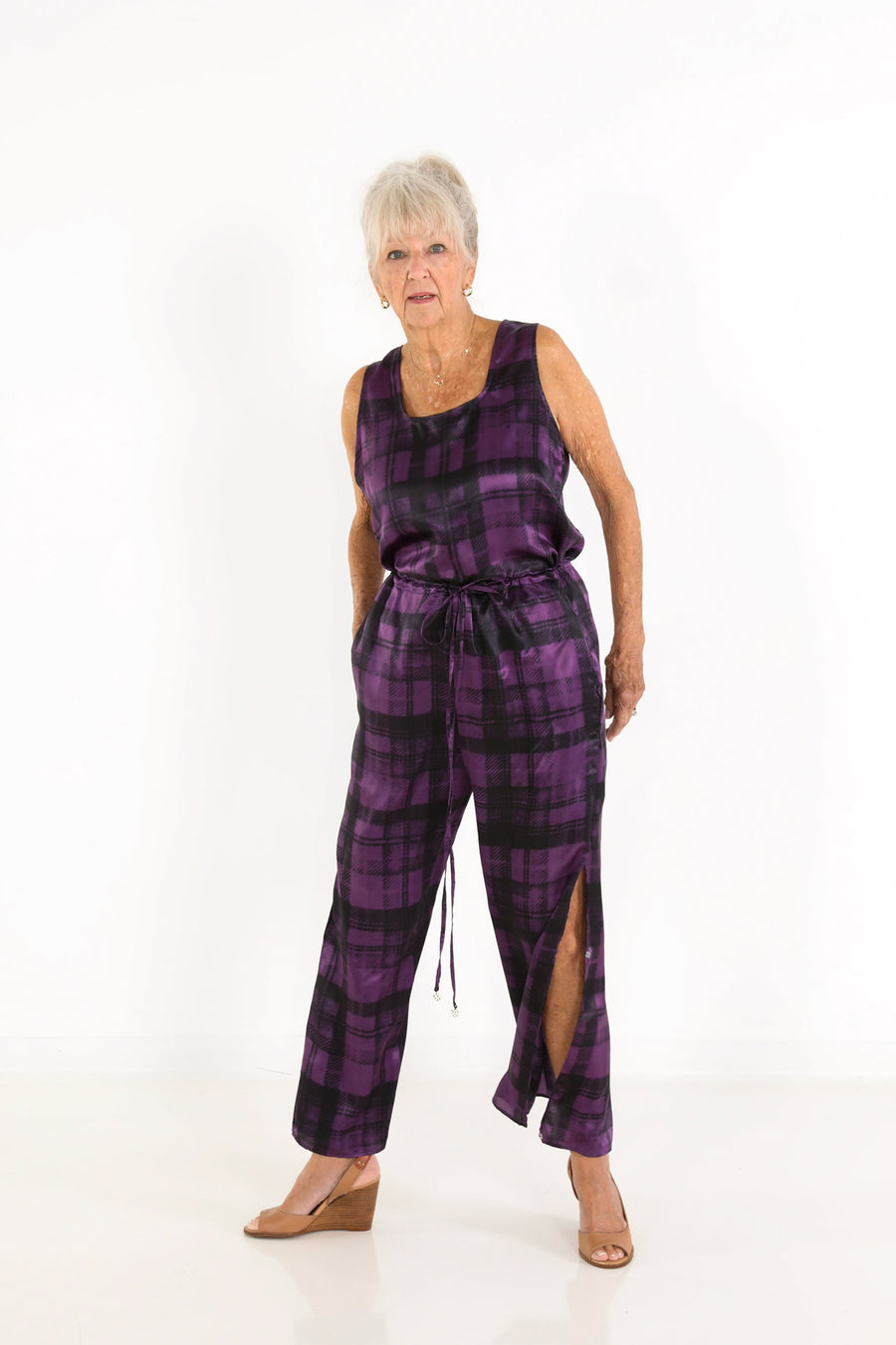 Square Neck Top in Plum Plaid