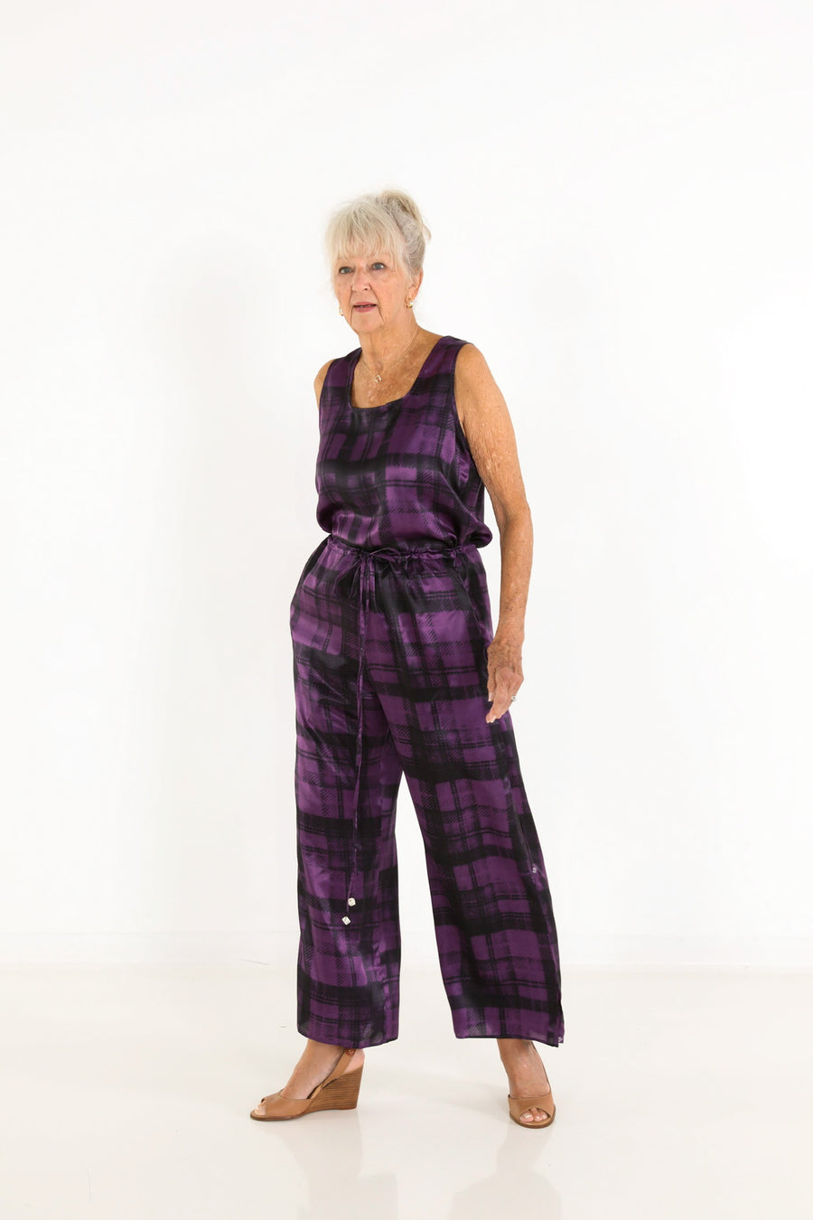 Square Neck Top in Plum Plaid