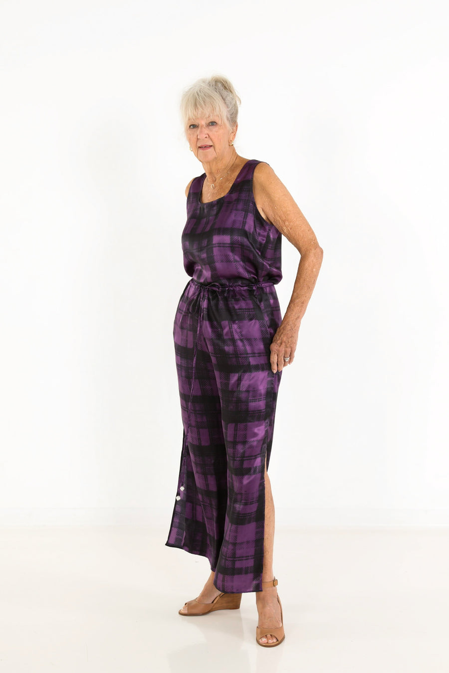 Square Neck Top in Plum Plaid