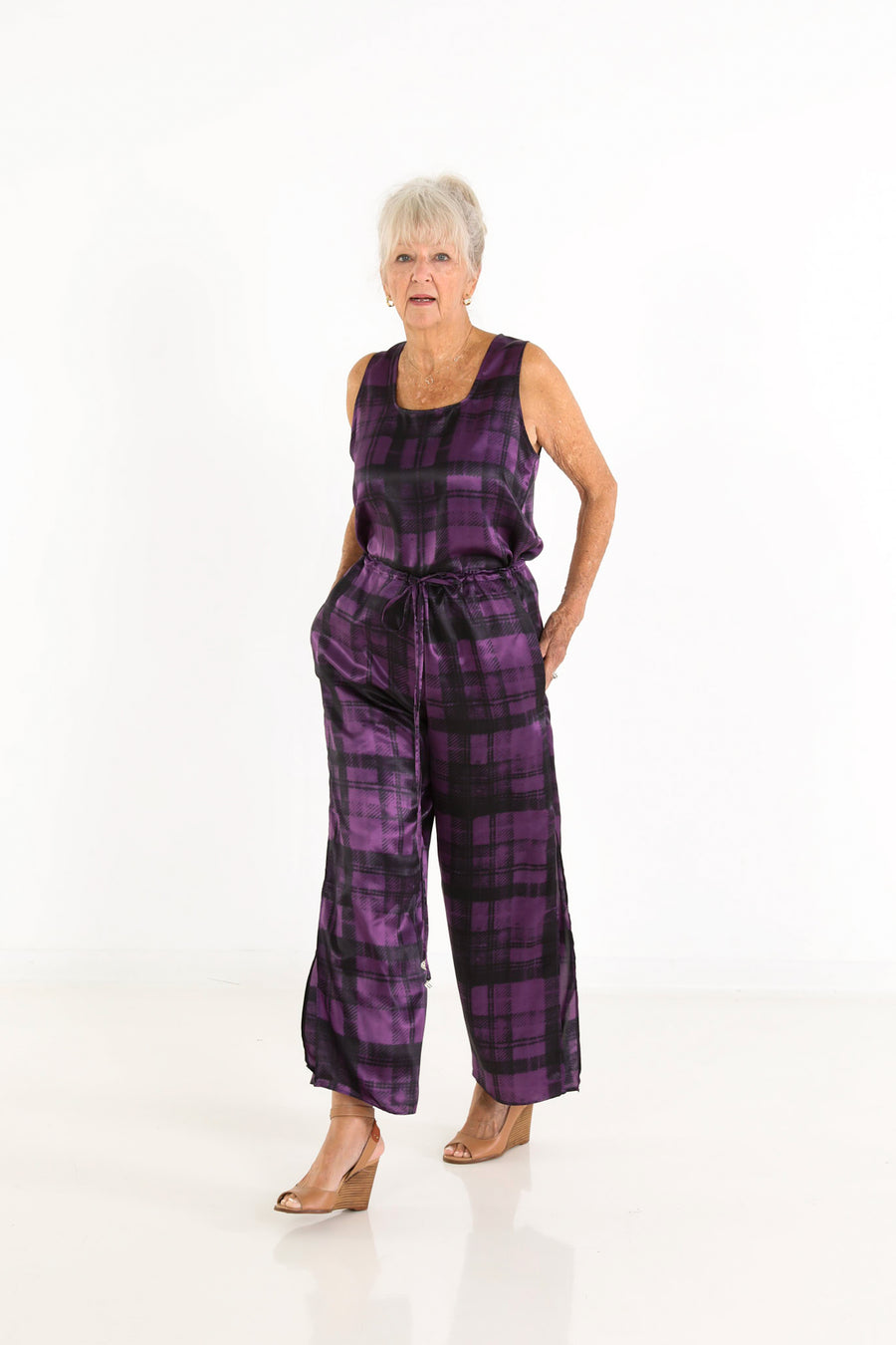 Square Neck Top in Plum Plaid