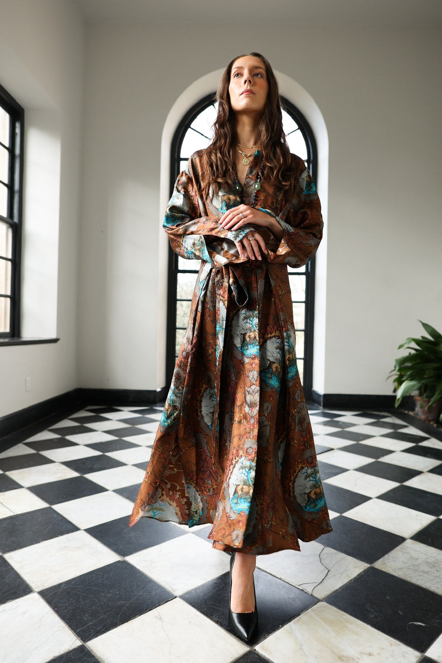 silk trench dress Trench-Style Silk Midi Shirt Dress
