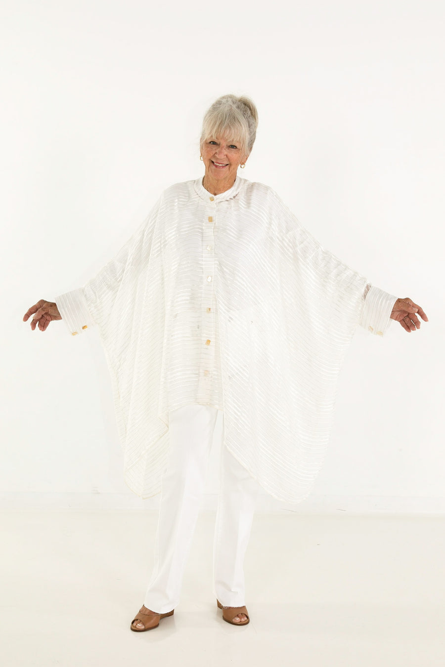 Midi Button Closure Silk Kaftan