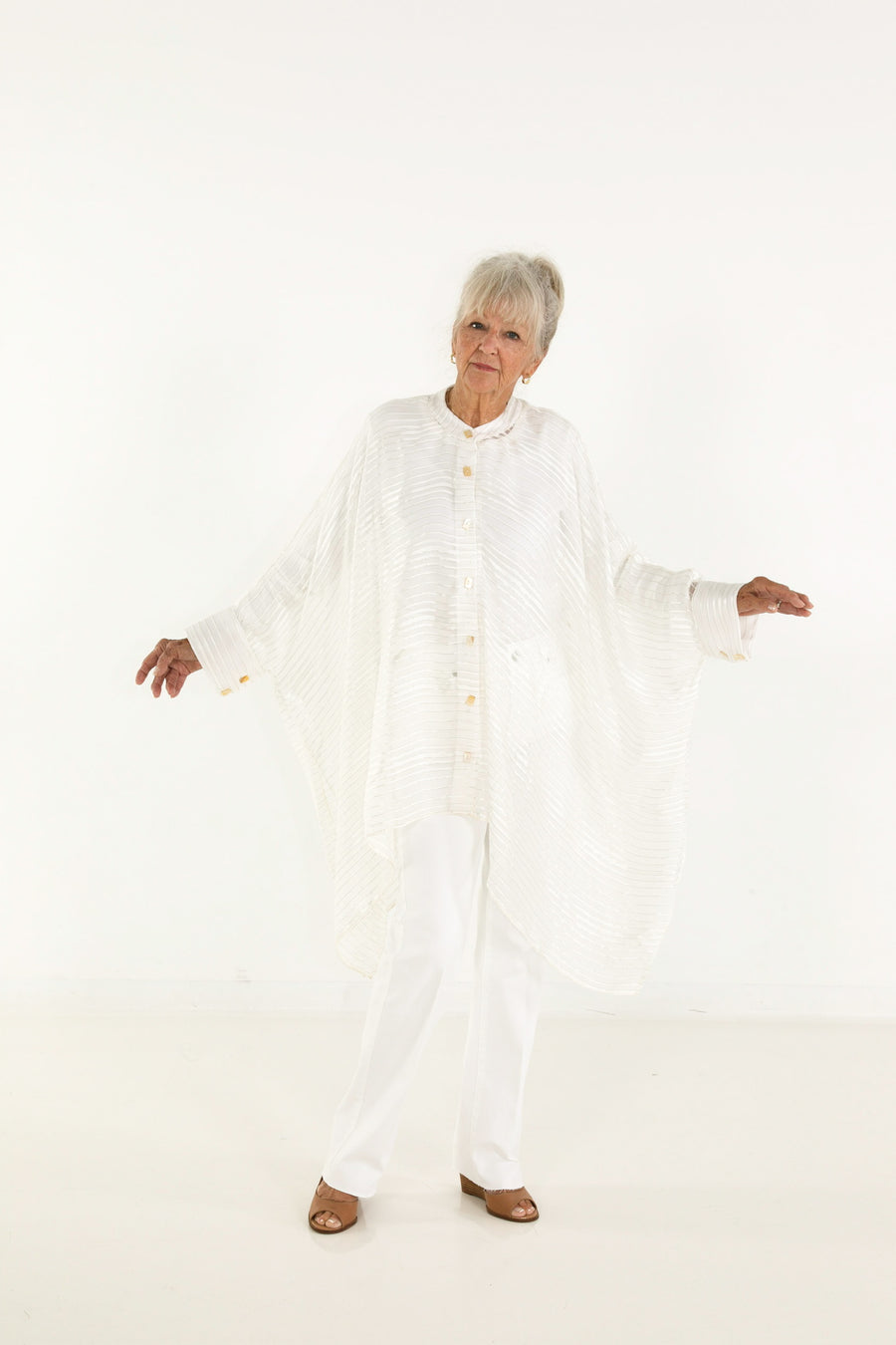 Midi Button Closure Silk Kaftan