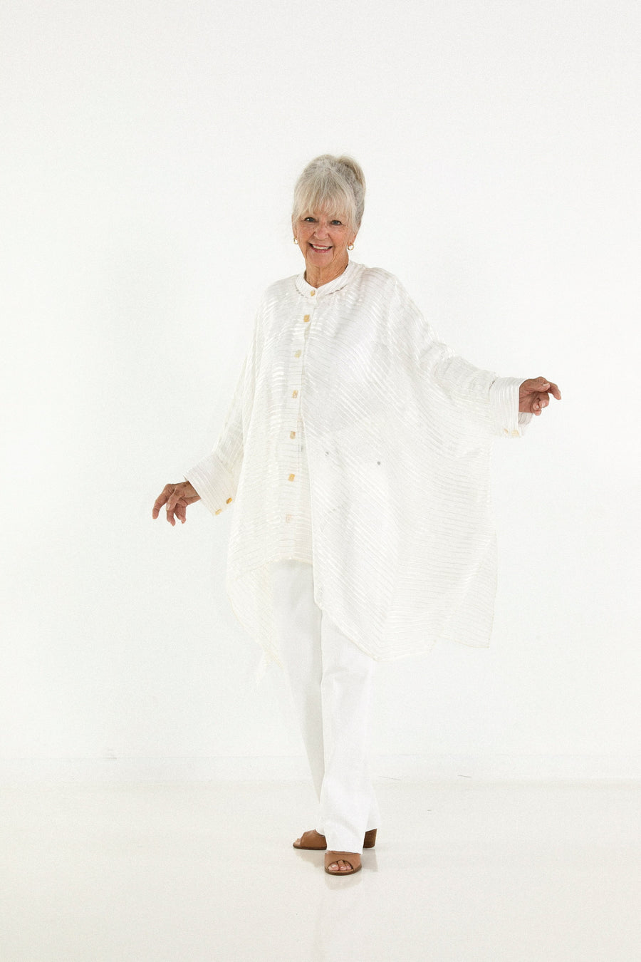 Midi Button Closure Silk Kaftan