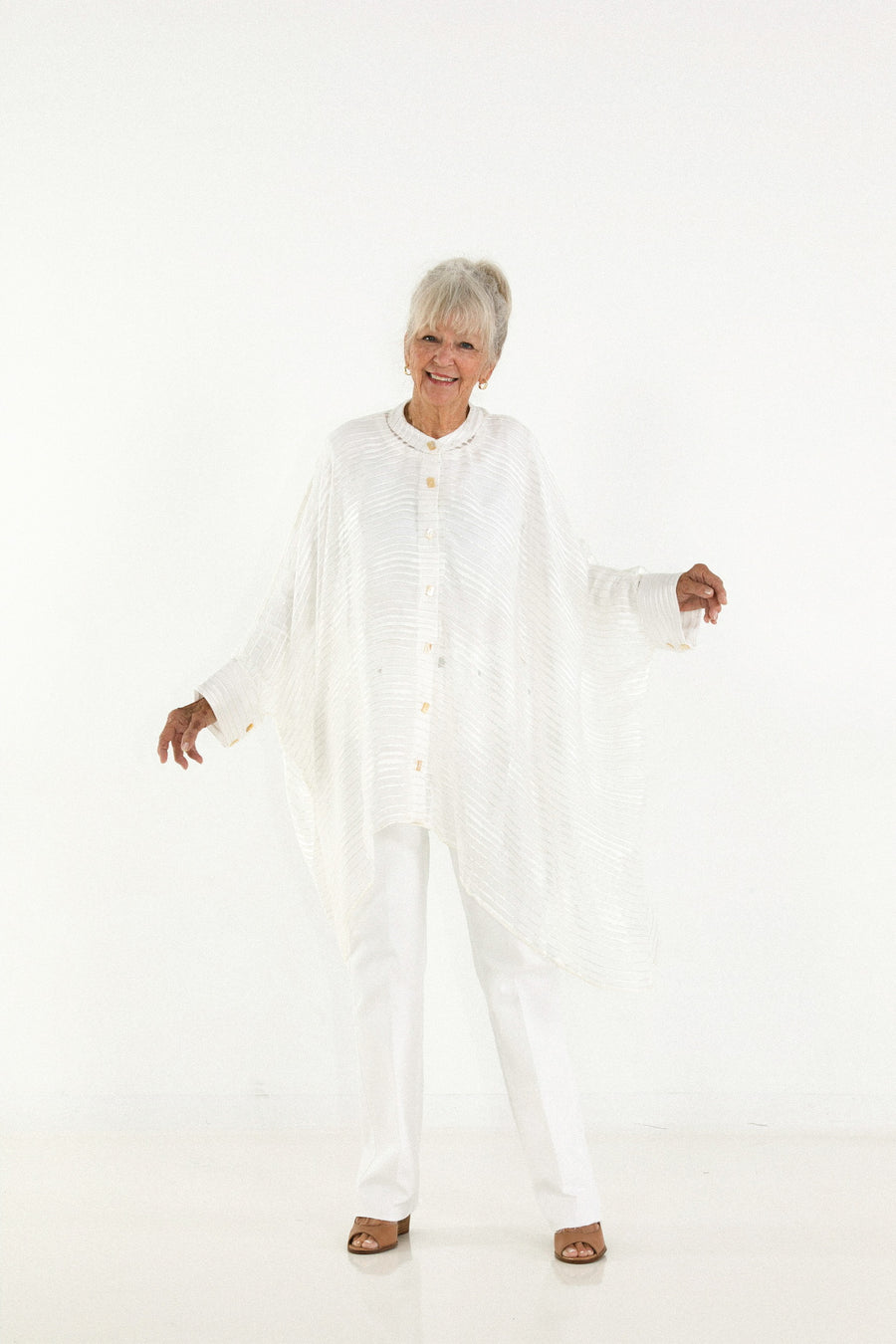 Midi Button Closure Silk Kaftan