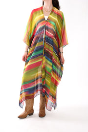 Tie Closure Maxi Kaftan in Smudged Sky