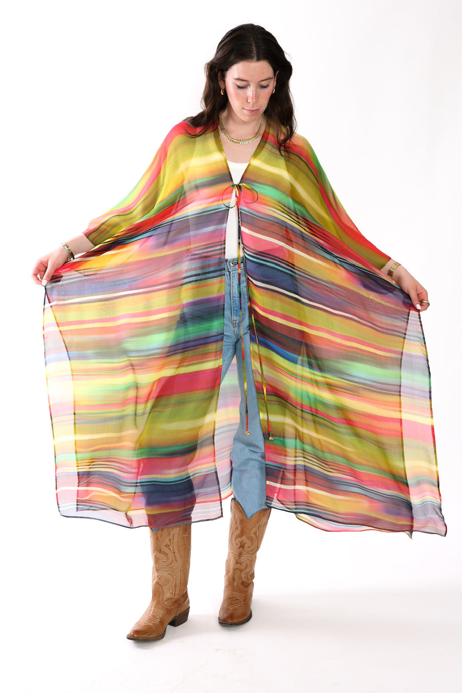 Tie Closure Maxi Kaftan in Smudged Sky