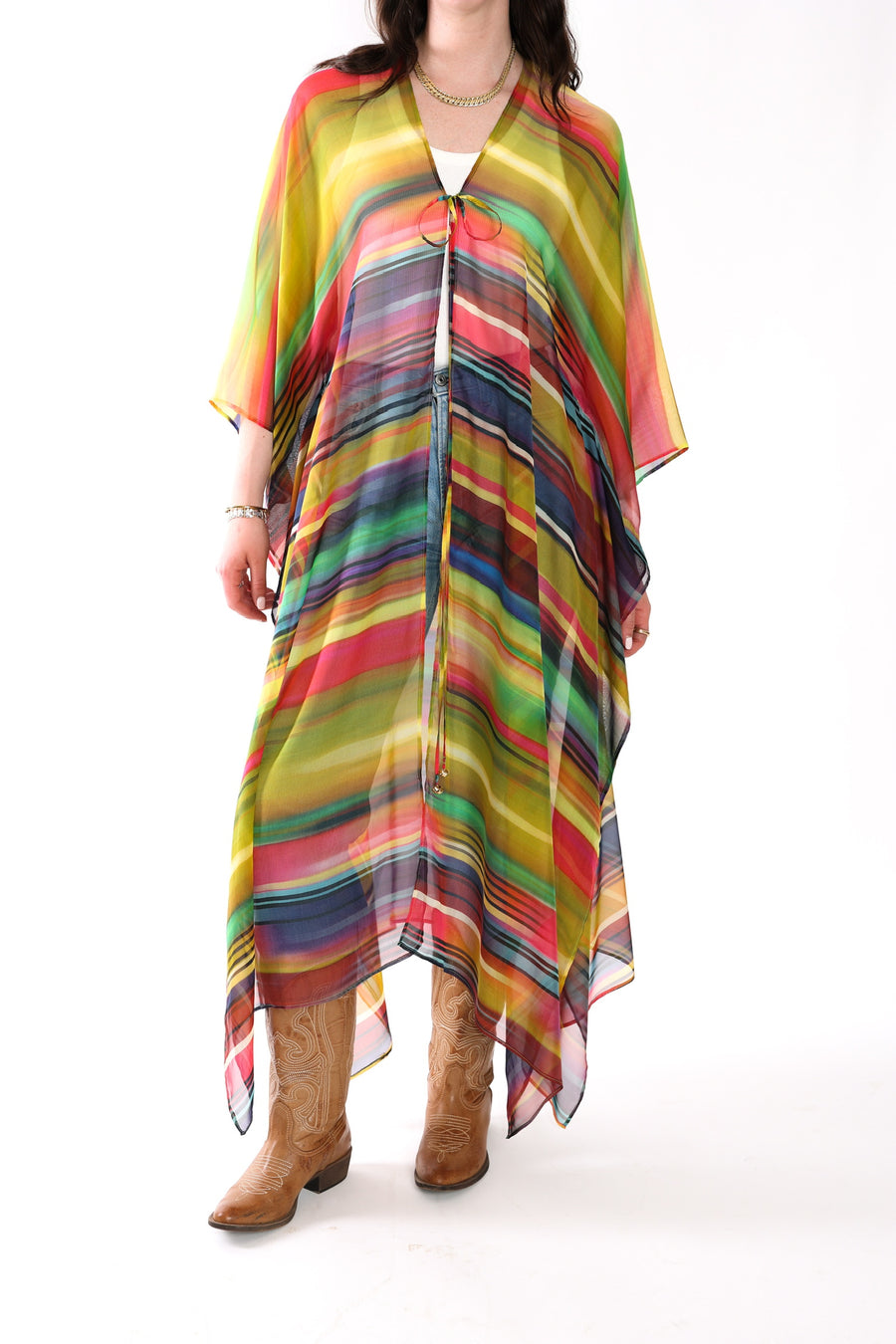 Tie Closure Maxi Kaftan in Smudged Sky