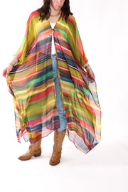 Tie Closure Maxi Kaftan in Smudged Sky