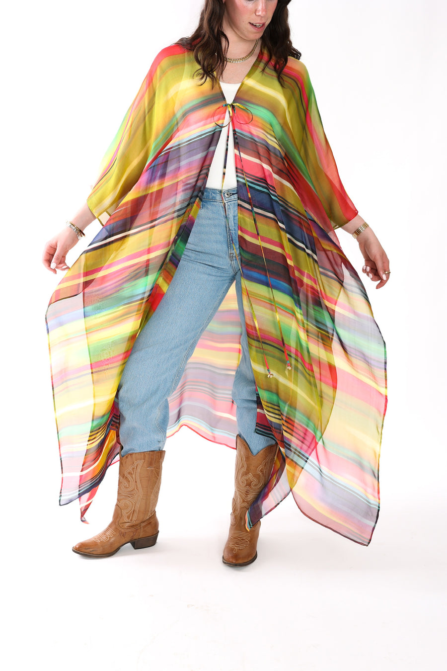 Tie Closure Maxi Kaftan in Smudged Sky