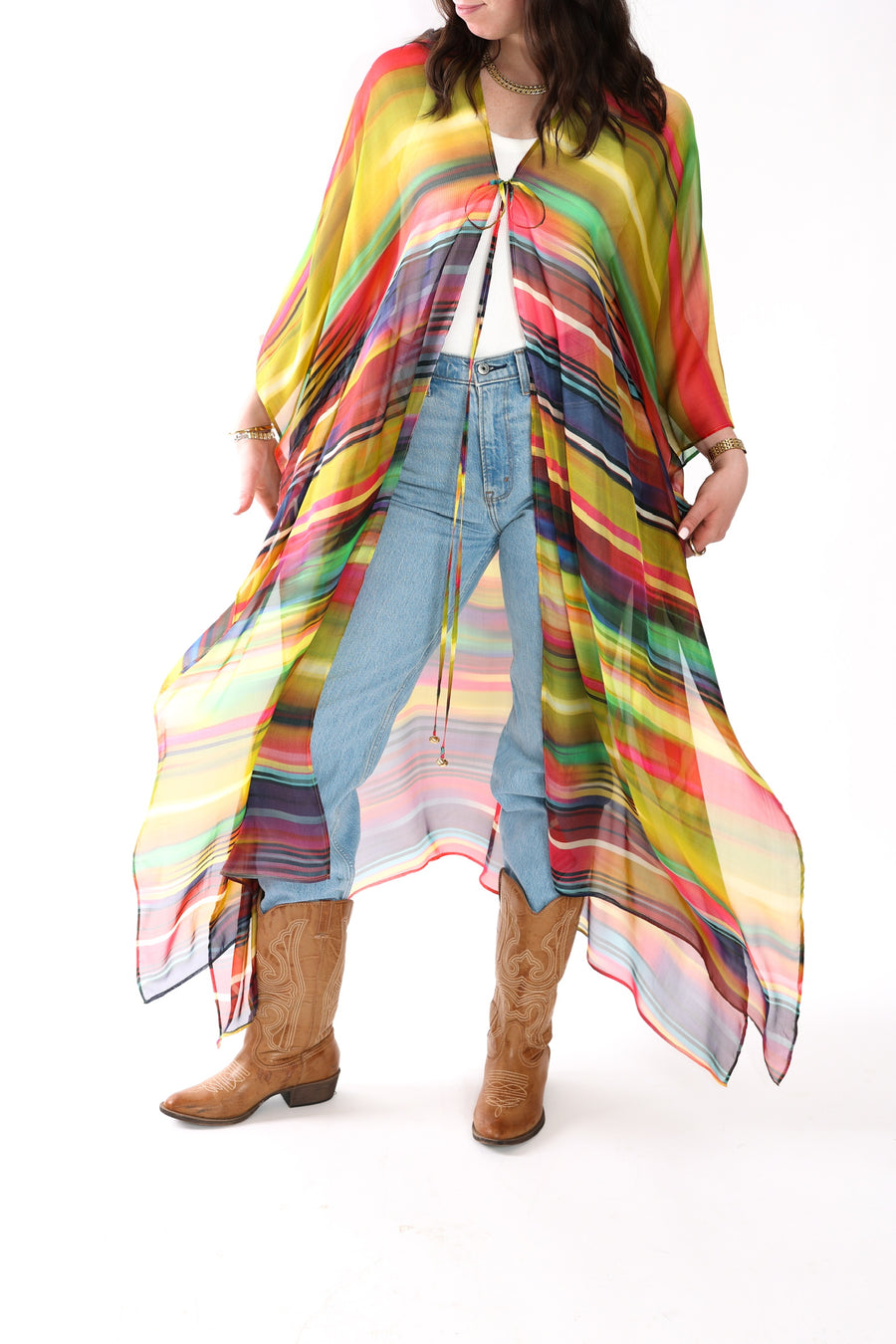 Tie Closure Maxi Kaftan in Smudged Sky