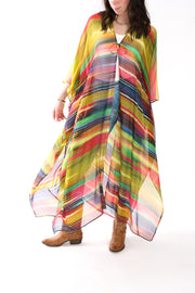 Tie Closure Maxi Kaftan in Smudged Sky