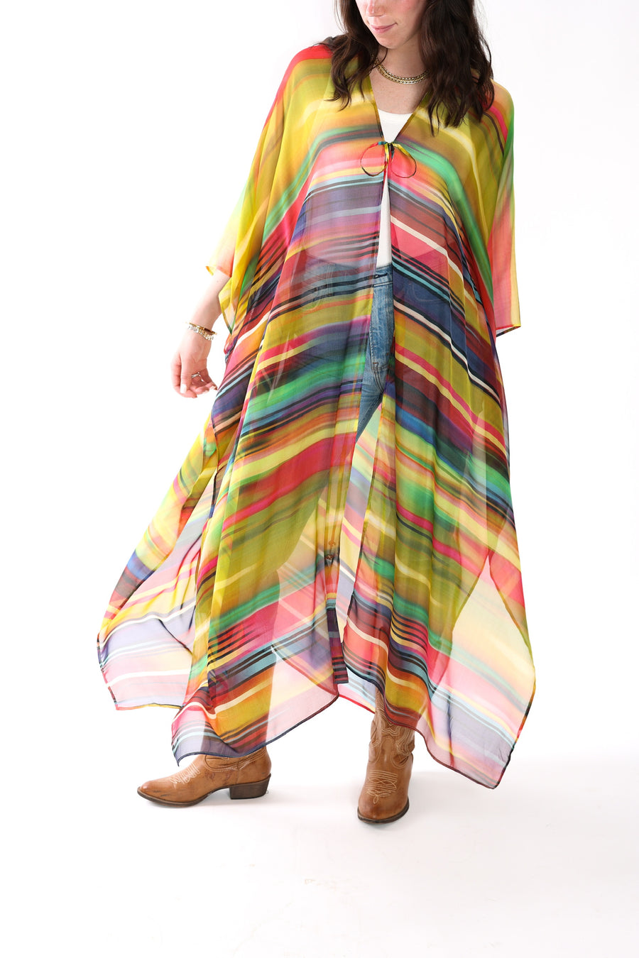 Tie Closure Maxi Kaftan in Smudged Sky