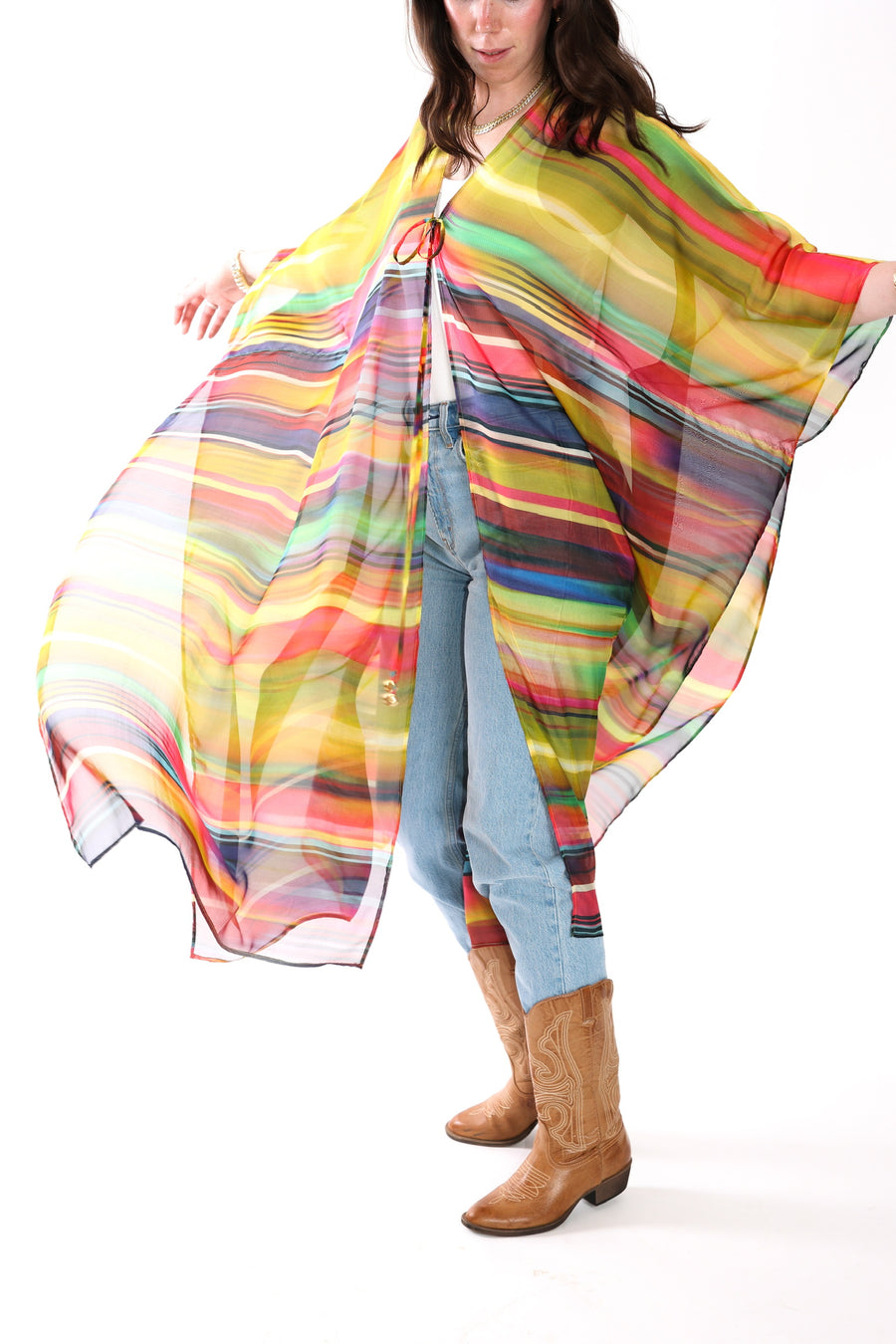 Tie Closure Maxi Kaftan in Smudged Sky