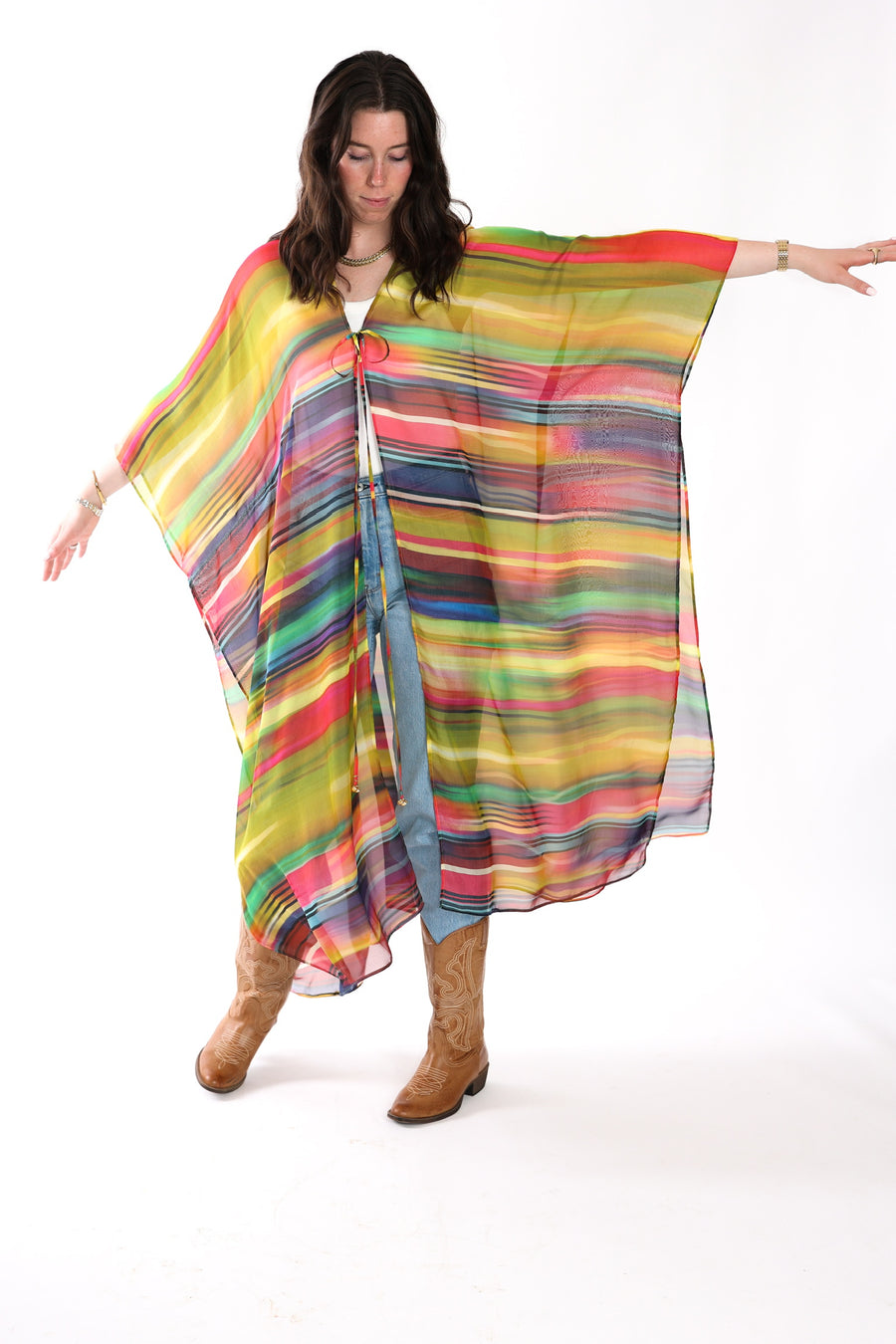 Tie Closure Maxi Kaftan in Smudged Sky